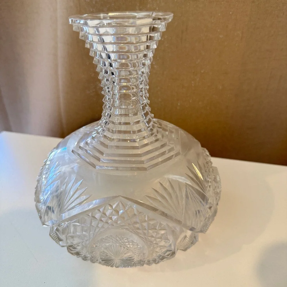 Antique American Brilliant Cut Crystal Decanter Starburst Diamond Pattern